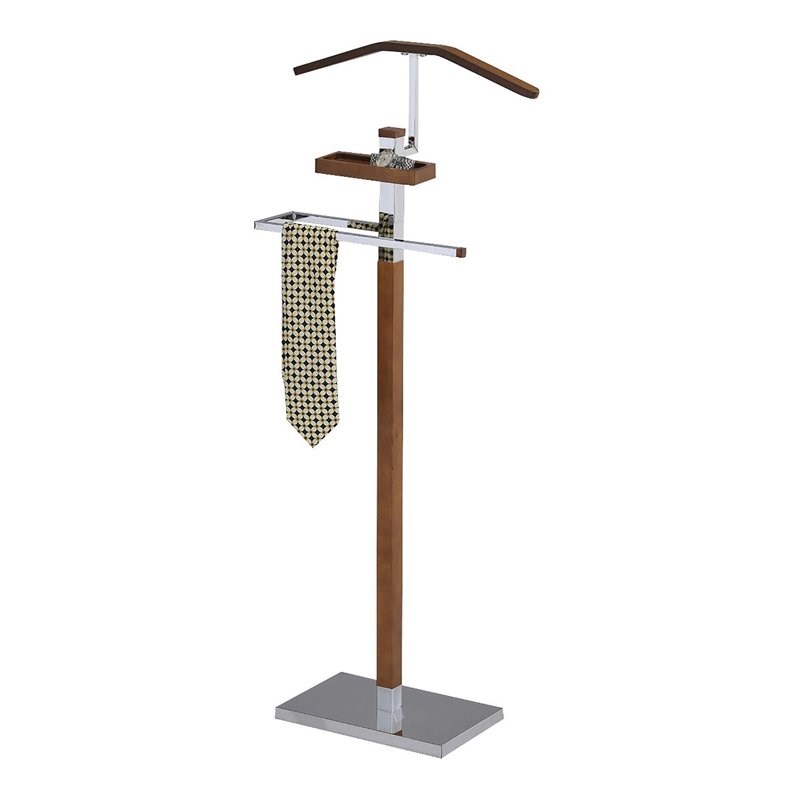 Pilaster Designs Falcon Metal and Wood Suit & Tie Valet Stand in Tobacco/Chrome