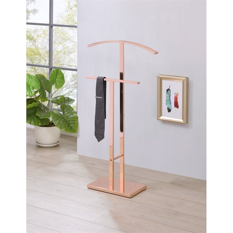 Pilaster Designs Edison Metal Double Suit and Tie Valet Stand in Rose Gold