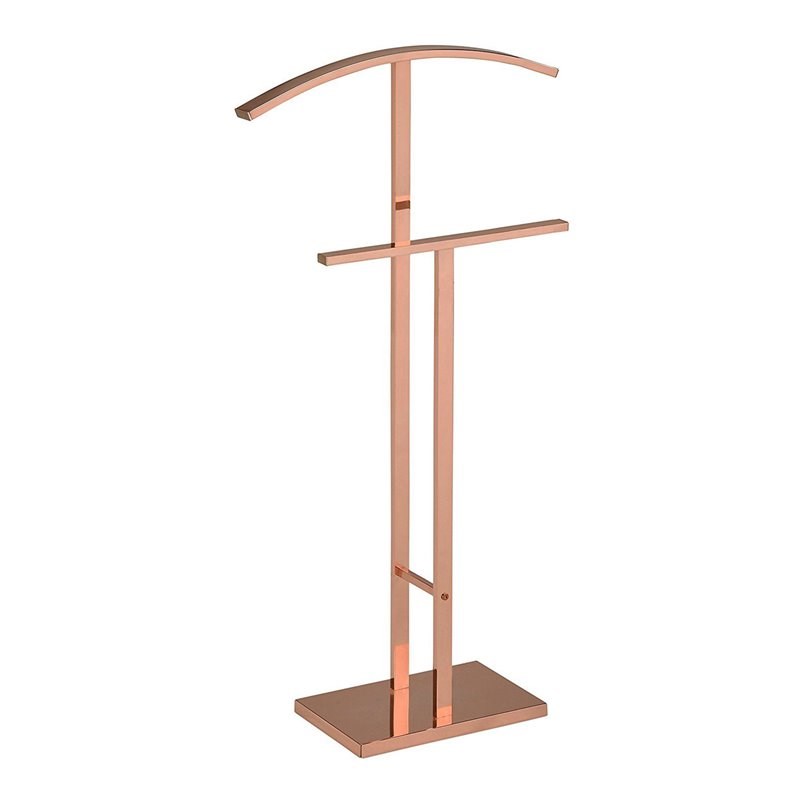 Pilaster Designs Edison Metal Double Suit and Tie Valet Stand in Rose Gold