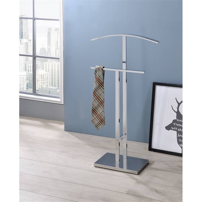 Pilaster Designs Edison Metal Double Suit and Tie Valet Stand in Chrome