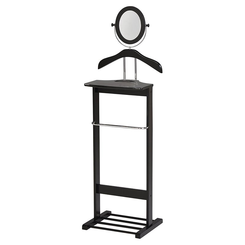 Pilaster Designs Edward Contemporary Wood Suit Valet Stand in Black/Chrome
