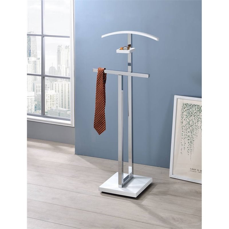 Pilaster Designs Westling Metal and Wood Twin Suit Valet Stand in Chrome/White