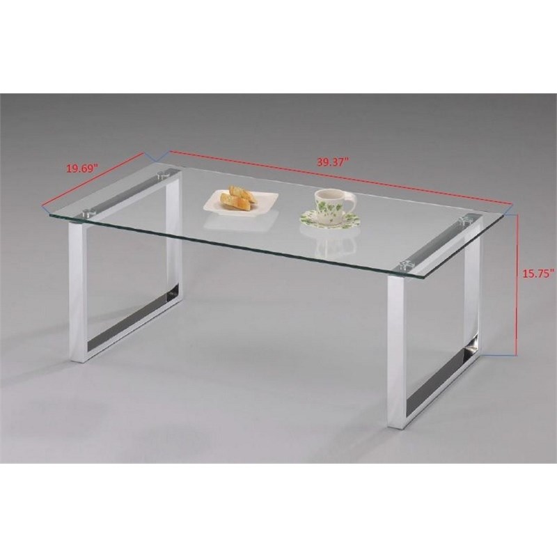 Andi Modern Rectangular Tempered Glass Top Coffee Table in Chrome/Clear