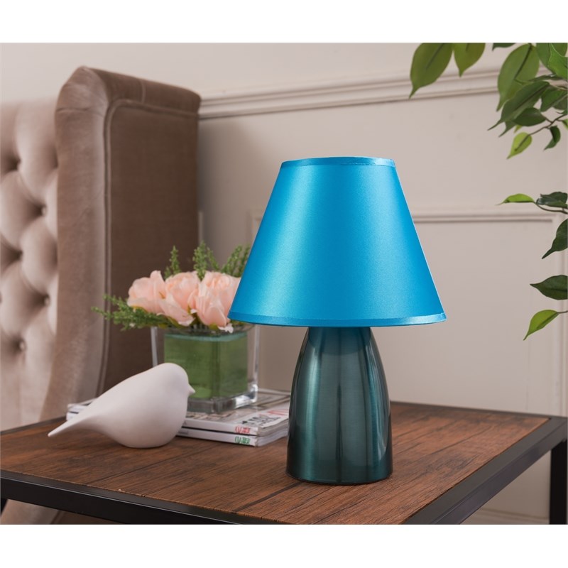 Zed Contemporary Metal Body Table Lamp in Blue with Fabric Empire Shade