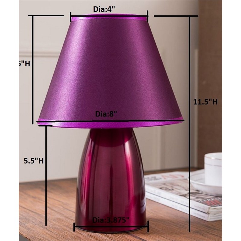 Zed Contemporary Metal Body Table Lamp in Purple with Fabric Empire Shade