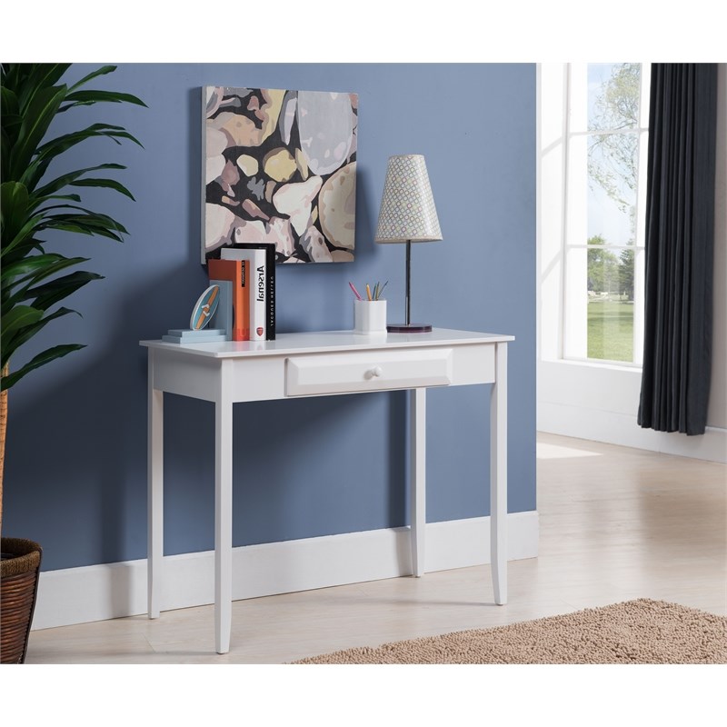 Maci Home & Office Workstation Computer Desk in White Wood with Storage Drawer