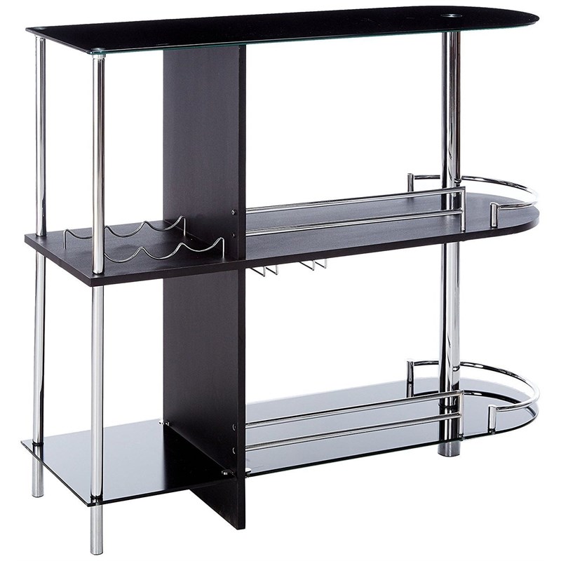 Axel Tempered Glass Storage Shelves Pub Bistro Bar Table Black Wood/Chrome Metal