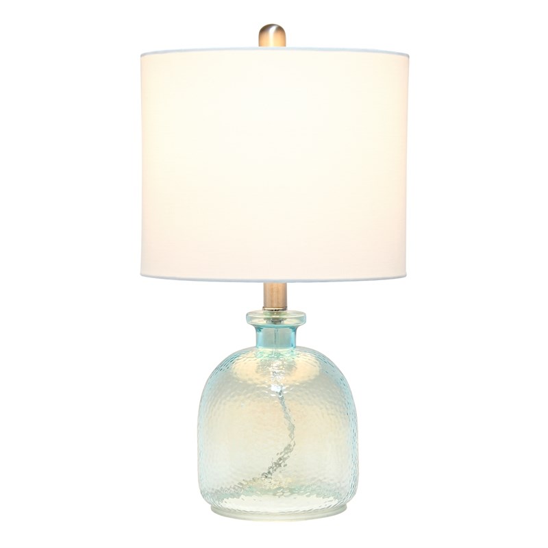 Lalia Home Glass Hammered Jar Table Lamp in Clear Blue with White Shade
