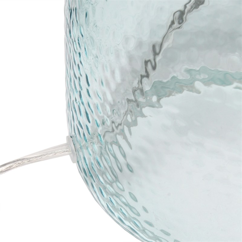 Lalia Home Glass Hammered Jar Table Lamp in Clear Blue with White Shade