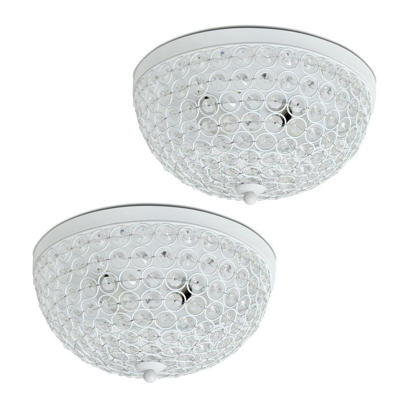 Elegant Designs Crystal 2 Light Flush Mounting Ceiling Light 2 Pack in White