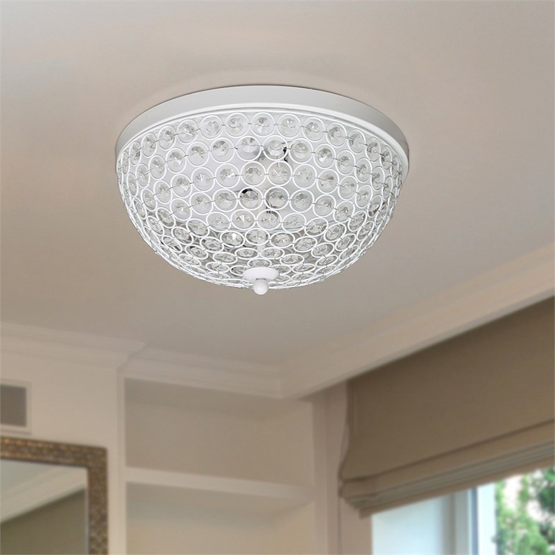 Elegant Designs Crystal 2 Light Flush Mounting Ceiling Light 2 Pack in White