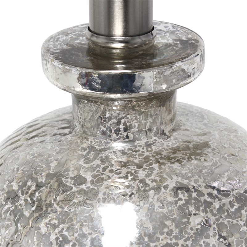 Lalia Home Glass Hammered Jar Table Lamp in Mercury Gray with White Shade