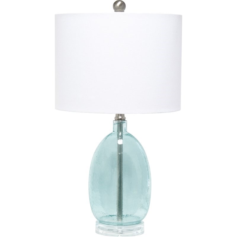 Lalia Home Glass Oval Table Lamp in Clear Blue with White Shade