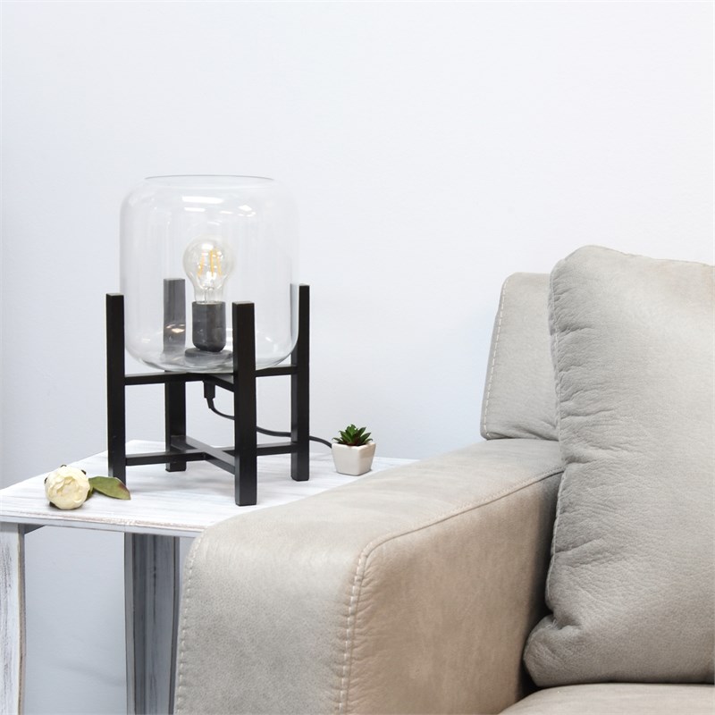 Simple Designs Glass Mounted Table Lamp in Black with Clear Shade