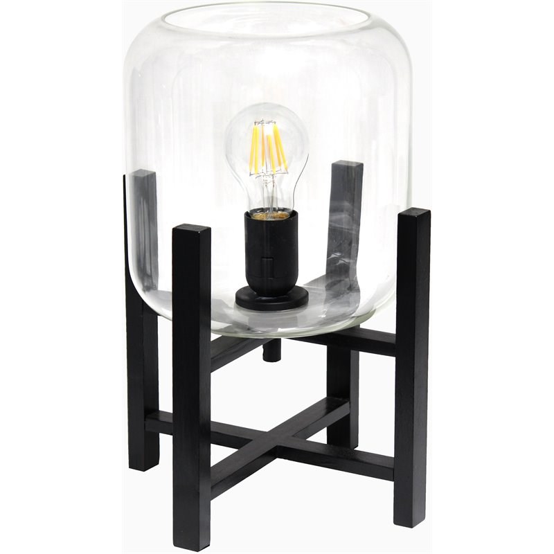 Simple Designs Glass Mounted Table Lamp in Black with Clear Shade