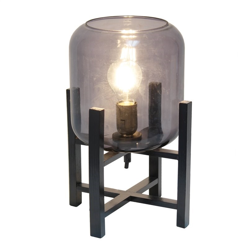 Simple Designs Glass Mounted Table Lamp in Black with Smoke Shade