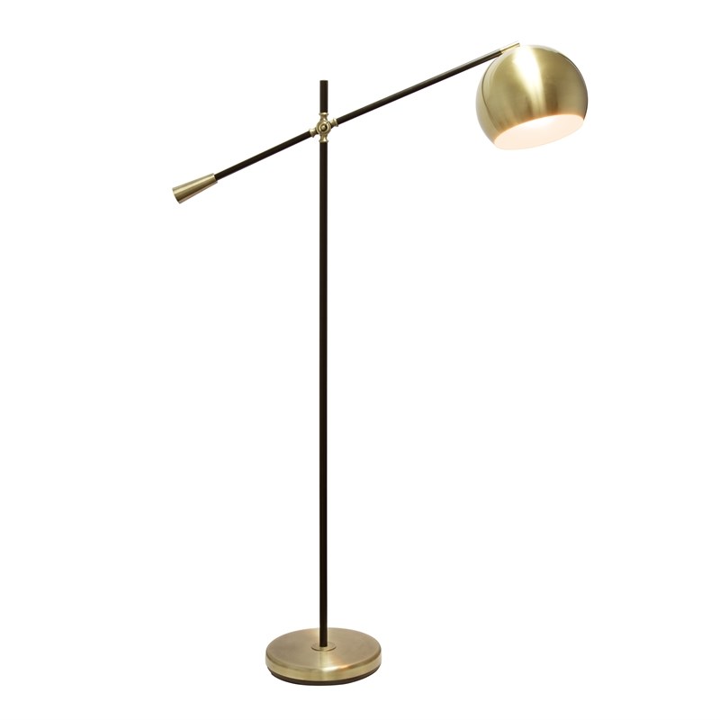 Lalia Home Metal Matte Swivel Floor Lamp in Antique Brass with White Shade