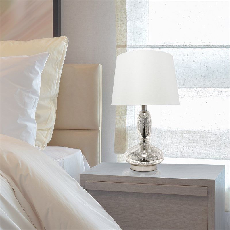 Lalia Home Glass Dollop Table Lamp in Mercury Gray with White Shade