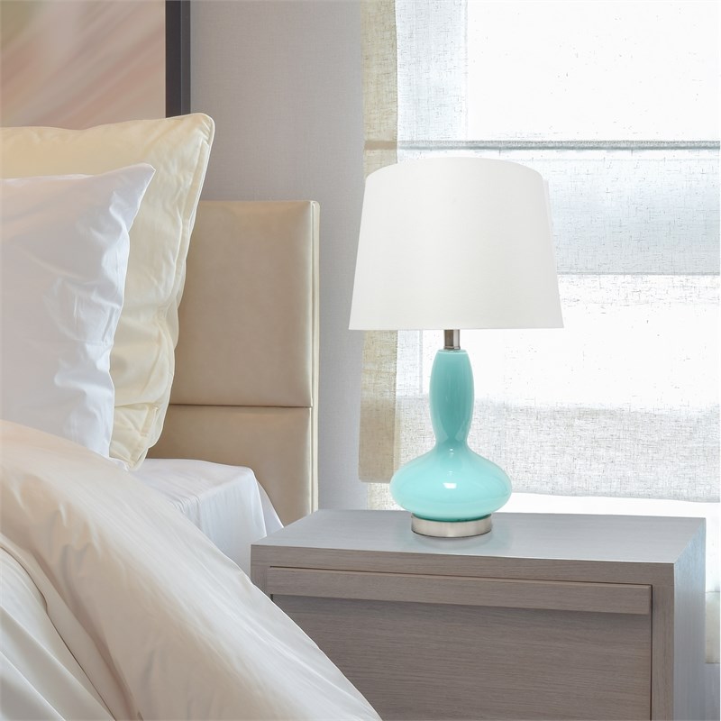 Lalia Home Glass Dollop Table Lamp in Seafoam Blue with White Shade