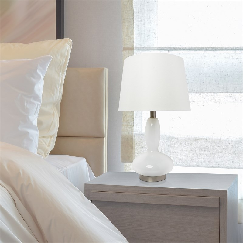 Lalia Home Glass Dollop Table Lamp in White with White Shade