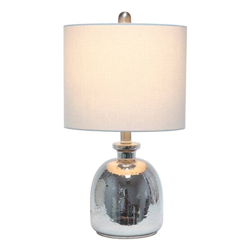Lalia Home Glass Hammered Jar Table Lamp in Metallic Gray with Gray Shade