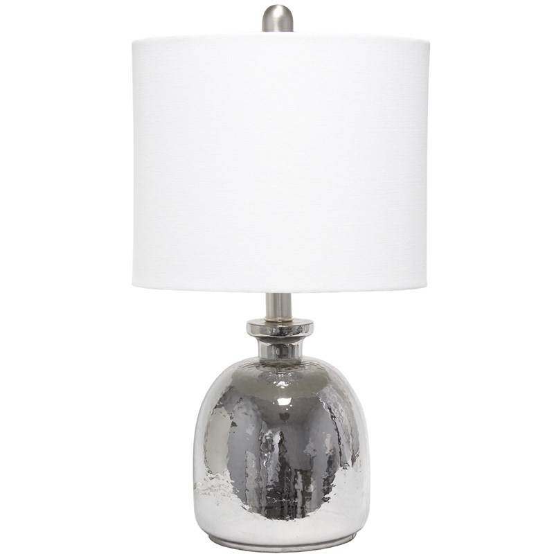 Lalia Home Glass Hammered Jar Table Lamp in Metallic Gray with White Shade