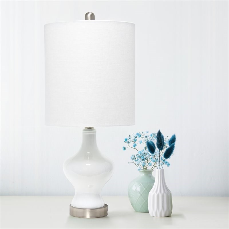 Lalia Home Glass Paseo Table Lamp in White with White Shade