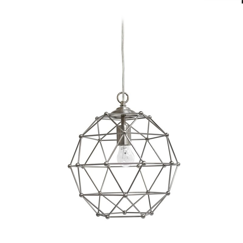 Elegant Designs Metal 1 Light Rustic Hexagon Pendant in Brushed Nickel