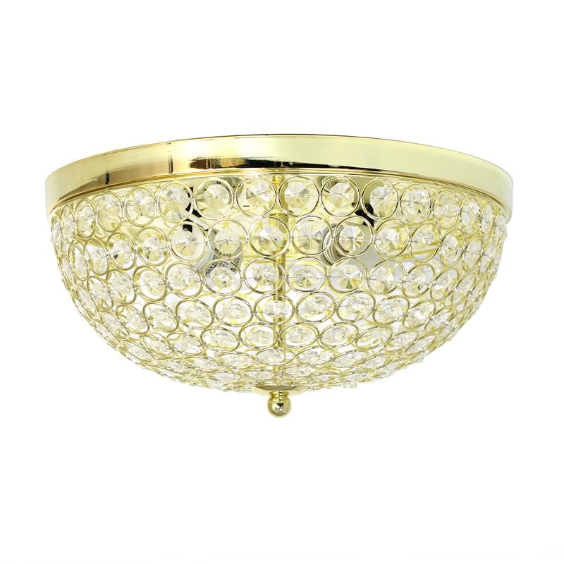 Elegant Designs Crystal 2 Light Flush Mount Ceiling Light in Gold