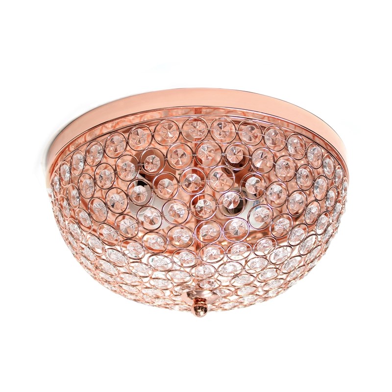 Elegant Designs Crystal 2 Light Flush Mount Ceiling Light in Rose Gold