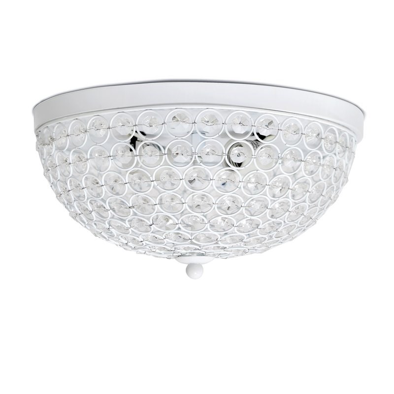 Elegant Designs Crystal 2 Light Flush Mount Ceiling Light in White