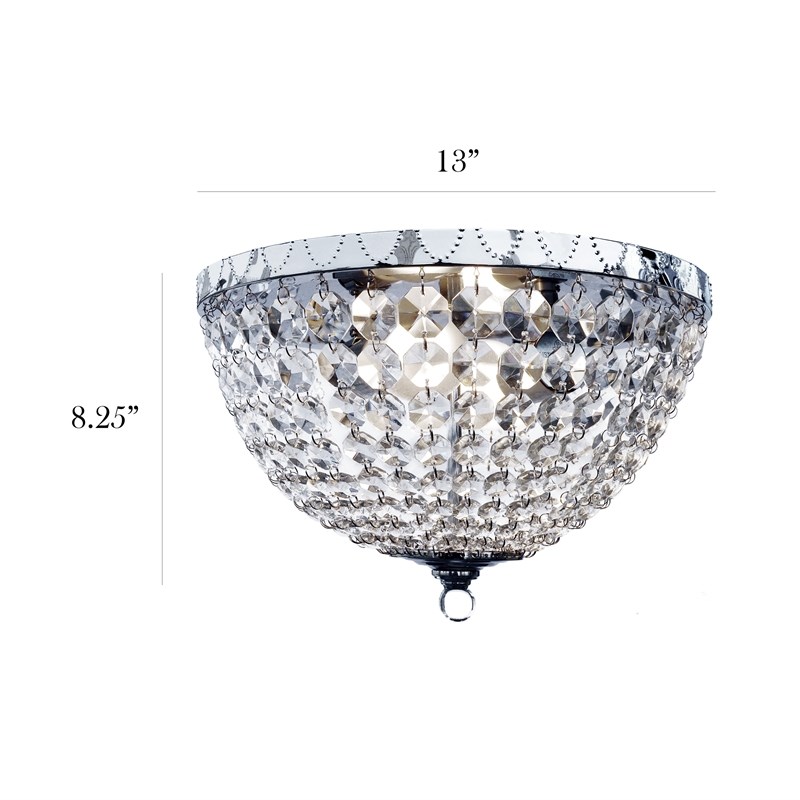 Elegant Designs Crystal 2 Light Flush Mount Ceiling Light in Chrome