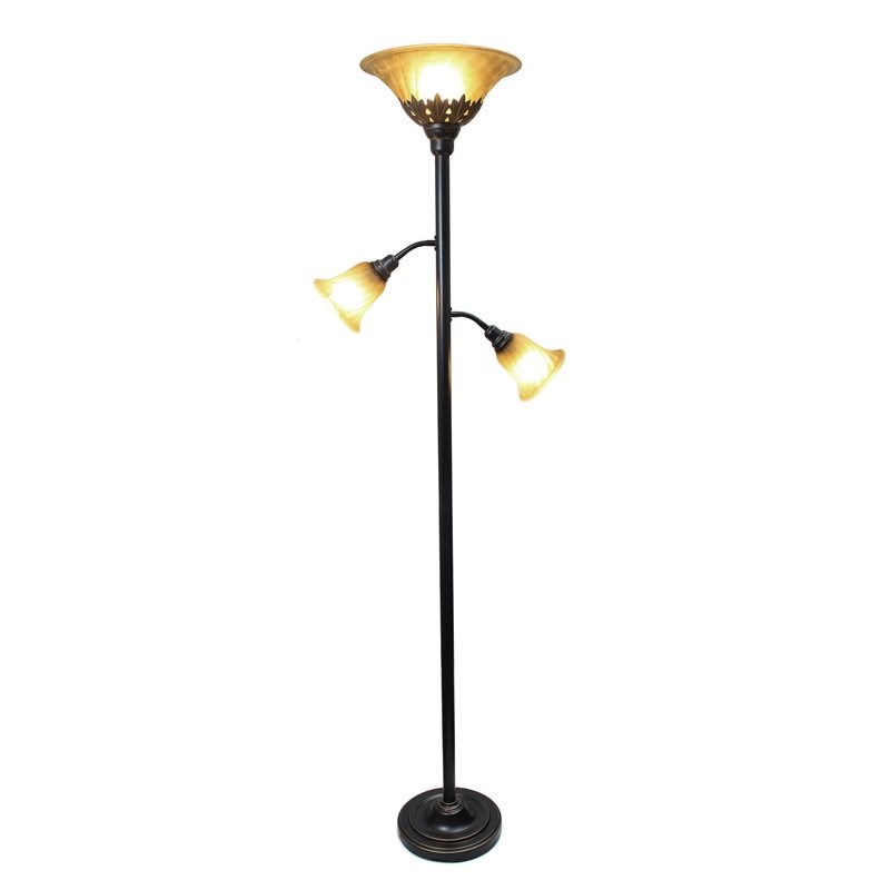Elegant Designs Metal 3 Light Floor Lamp in Restoration Bronze with Cream Shades
