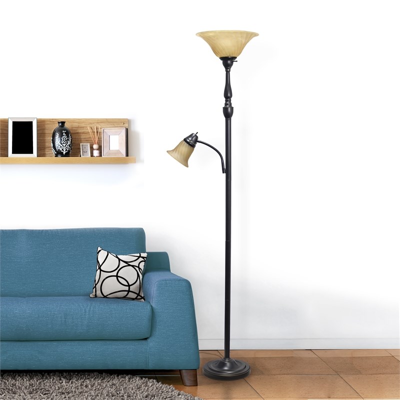 Elegant Designs 2 Light Mother Daughter Floor Lamp in Bronze with White Shades