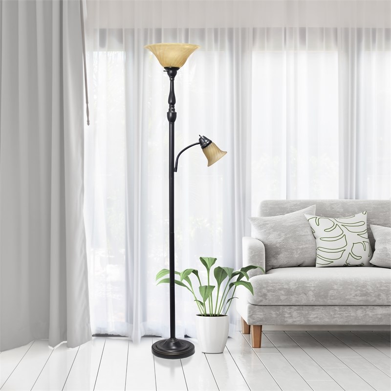 Elegant Designs 2 Light Mother Daughter Floor Lamp in Bronze with White Shades