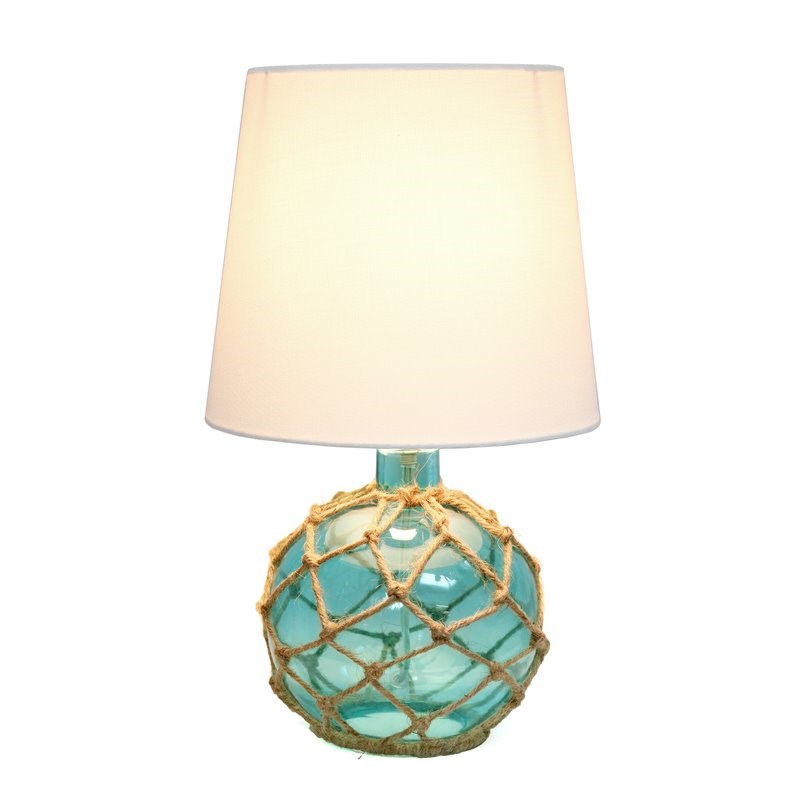 Elegant Designs Glass Ruoy Rope Netted Table Lamp in Aqua Blue with White Shade