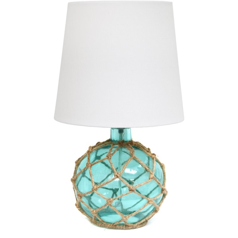 Elegant Designs Glass Ruoy Rope Netted Table Lamp in Aqua Blue with White Shade