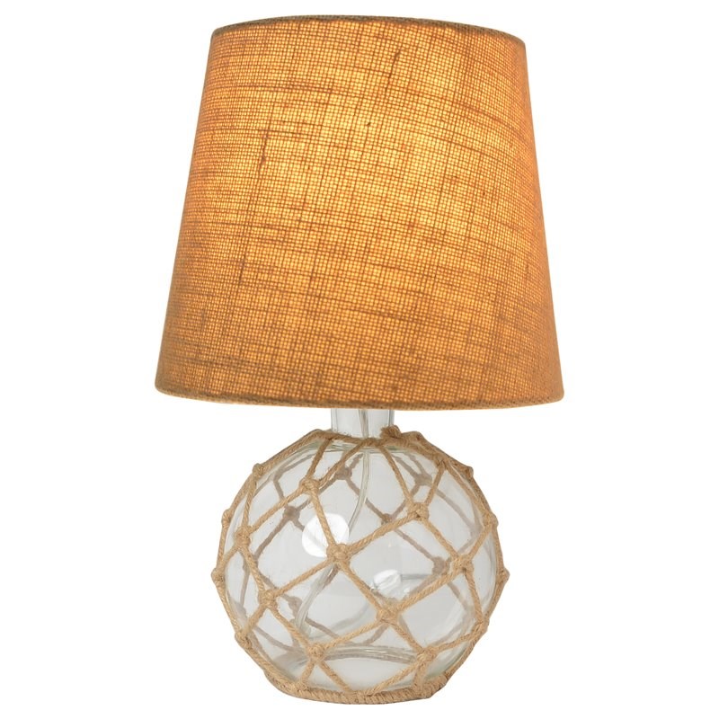 Elegant Designs Glass Ruoy Rope Netted Table Lamp in Clear with Burlap Shade