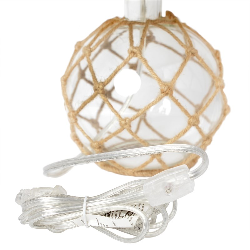 Elegant Designs Glass Ruoy Rope Netted Table Lamp in Clear with Burlap Shade