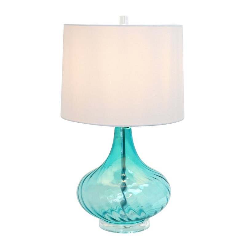 Elegant Designs Glass Table Lamp in White with Blue Shade