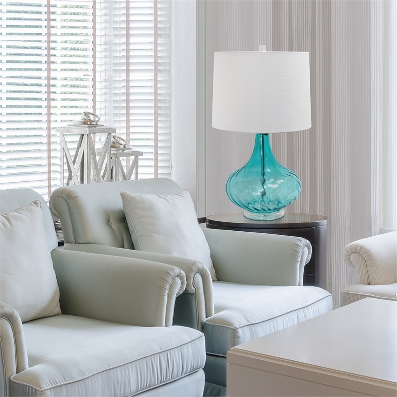 Elegant Designs Glass Table Lamp in White with Blue Shade