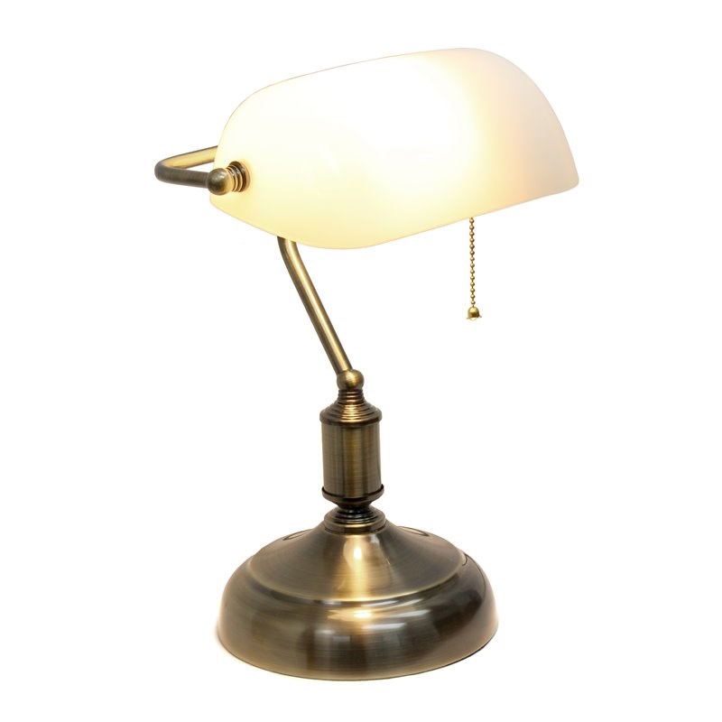 Simple Designs Metal Executive Banker's Desk Lamp in Nickel with White Shade