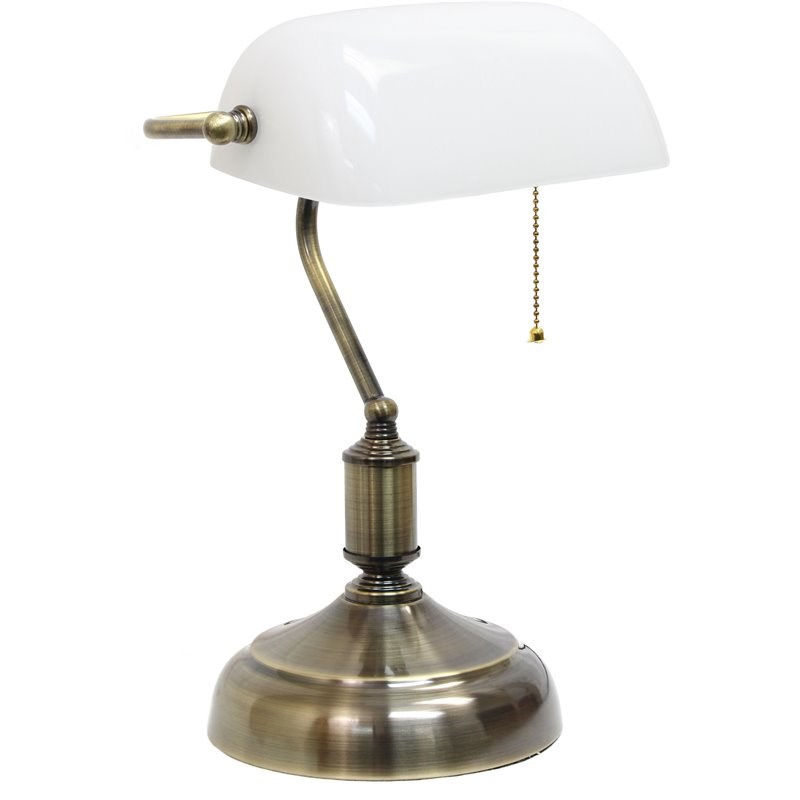 Simple Designs Metal Executive Banker's Desk Lamp in Nickel with White Shade