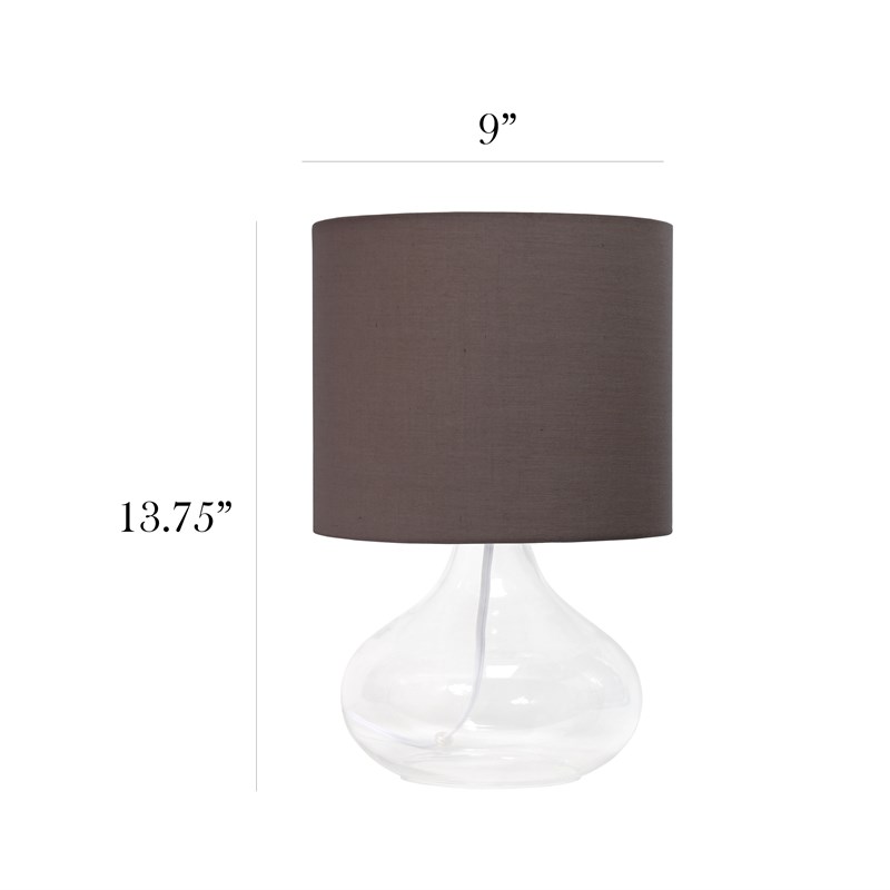 Simple Designs Glass Raindrop Table Lamp in Clear with Gray Shade