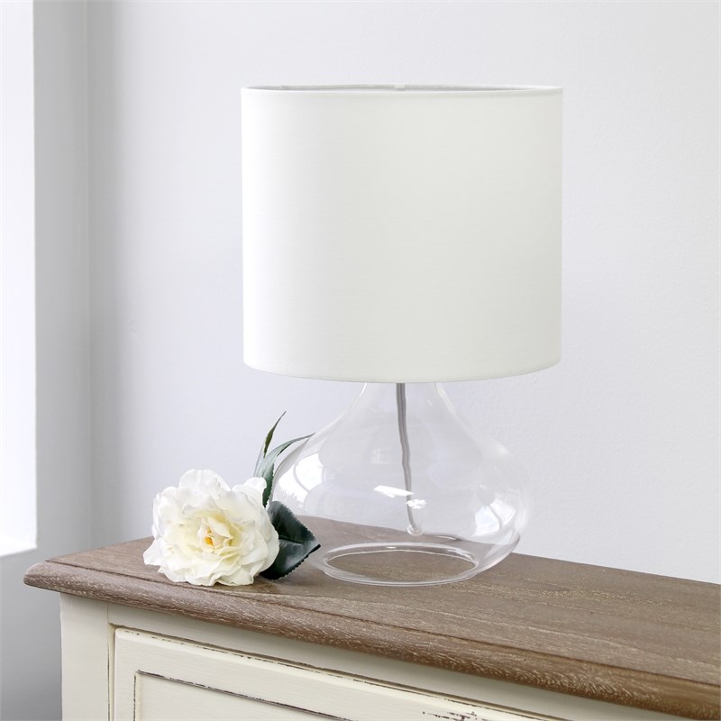 Simple Designs Glass Raindrop Table Lamp in Clear with White Shade