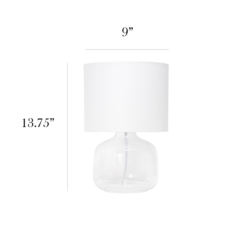 Simple Designs Glass Table Lamp in Clear with White Shade