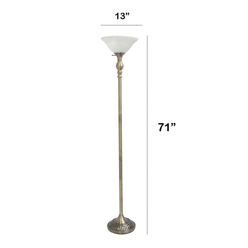 Lalia Home Classic 1 Lt Torchiere Floor Lamp with Glass Shade Antique Brass