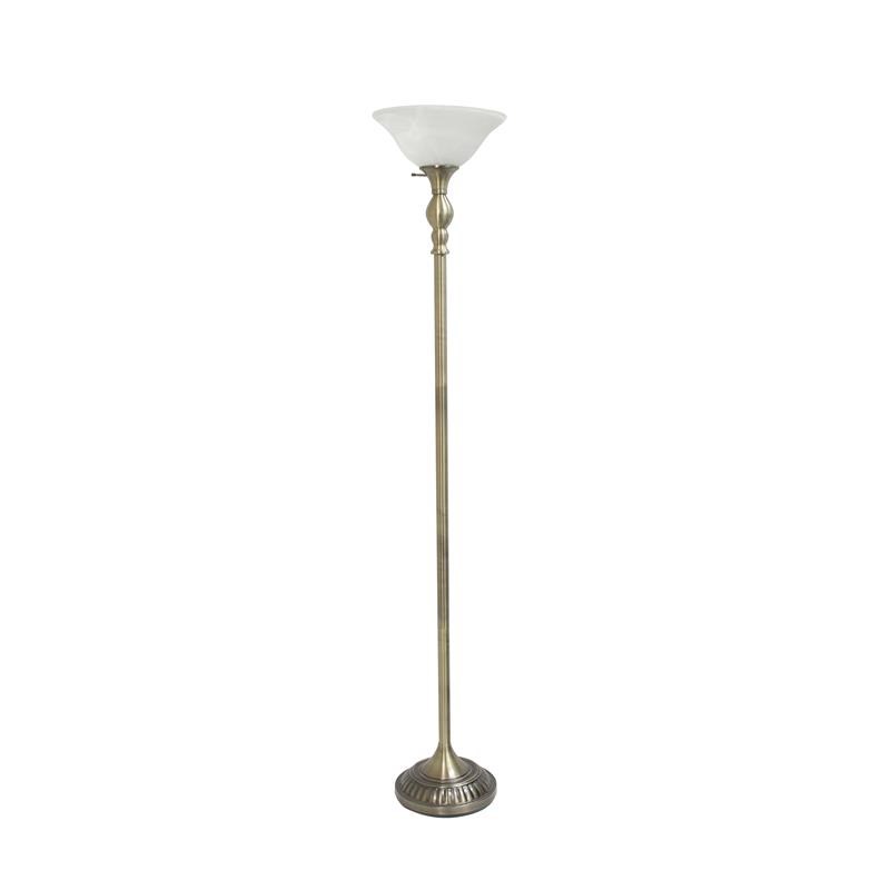 Lalia Home Classic 1 Lt Torchiere Floor Lamp with Glass Shade Antique Brass