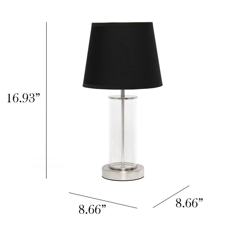 Simple Designs Encased Metal and Clear Glass Table Lamp Brushed Nickel and Black