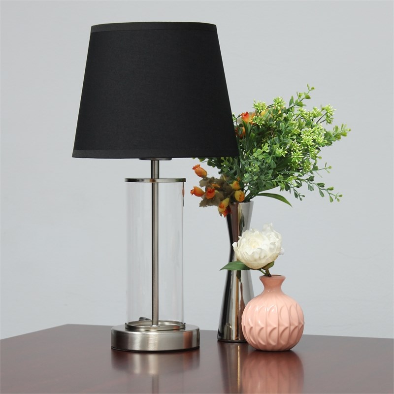 Simple Designs Encased Metal and Clear Glass Table Lamp Brushed Nickel and Black